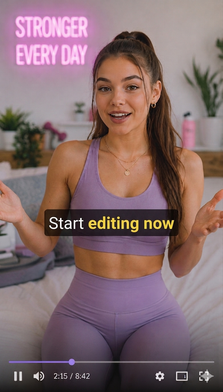 Vertical fitness video with highlighted subtitles